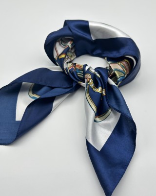 Navy blue vintage silk scarf